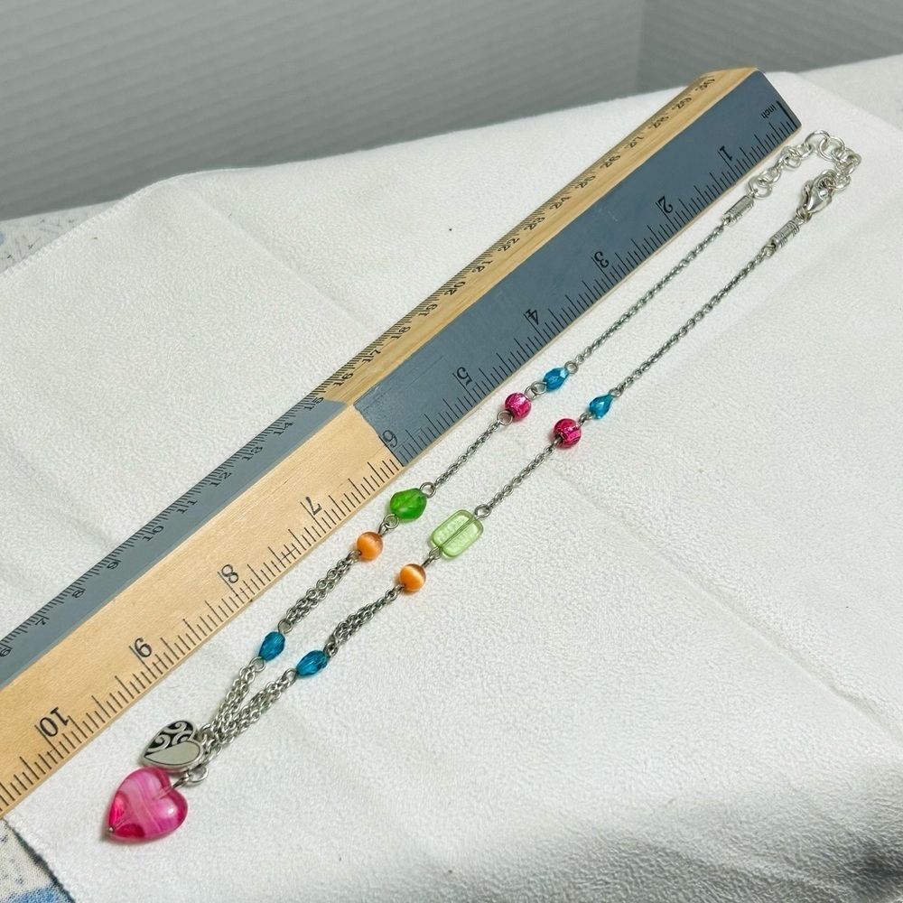 Brighton Deco Bright Necklace Colorful Beaded Heart Pendants Silver Plated 18" - Picture 7 of 9
